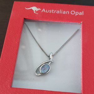 Australian opal necklace in rhodium-plated silver